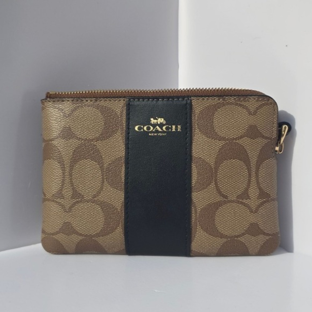 Coach Wristlet Wallet K1948 F58035 Brown Signature Canvas Leather Zip - Picture 2 of 8
